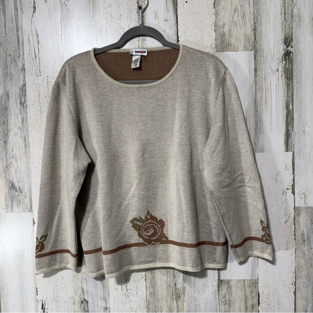 RODIER Rose Detail Taupe Knit Top
